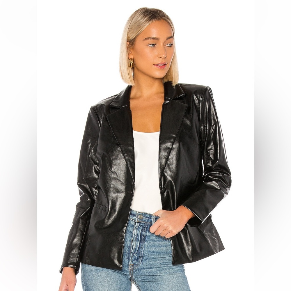 REVOLVE MAJORELLE BLACK VEGAN LEATHER BLAZER. NEW WITHOUT TAGS
